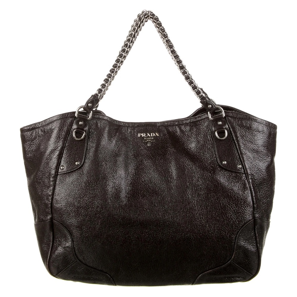Prada Cervo lux chain shiny Black Tote
